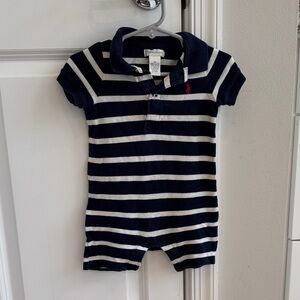 Ralph Lauren Navy and White Striped Baby Shortall